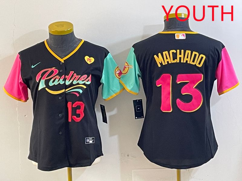 Youth San Diego Padres 13 Machado Black City Edition 2025 Nike MLB Jersey style 11